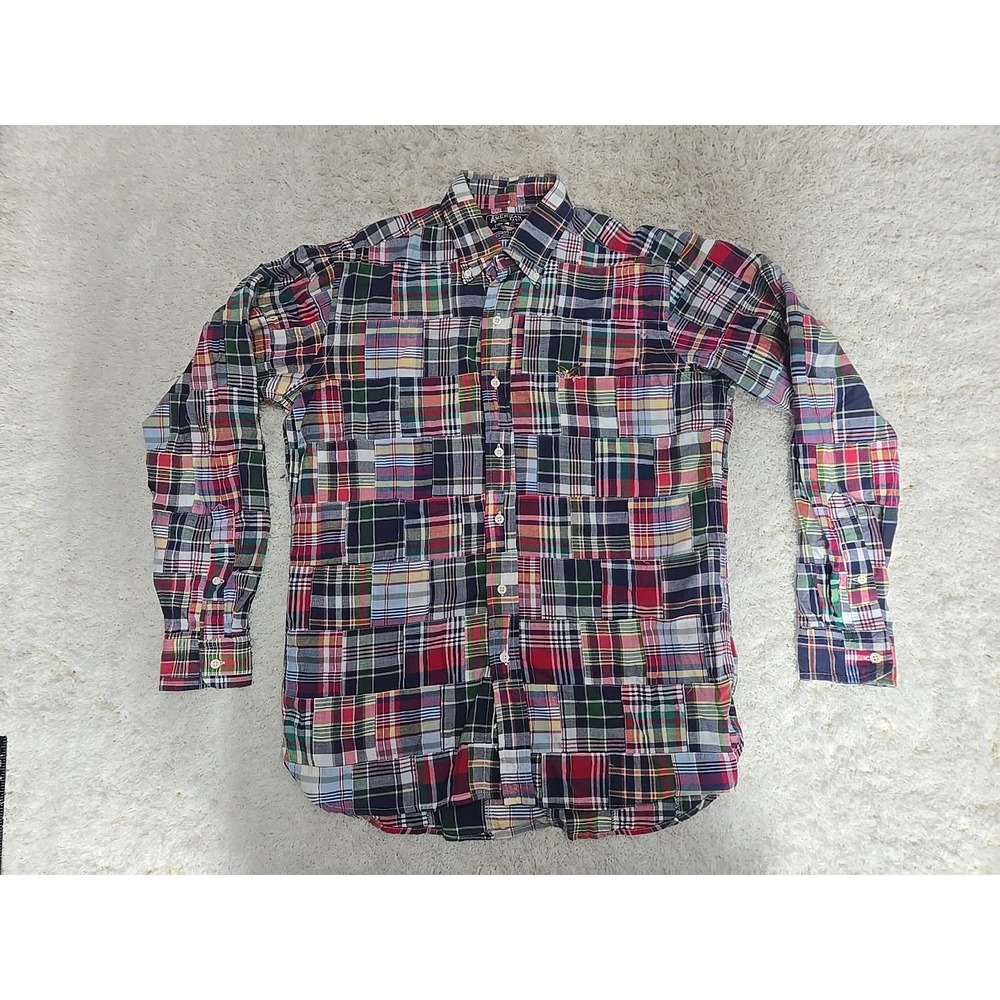 American Living Men Shirt M Multi Color Plaid Long Sleeves Button Down